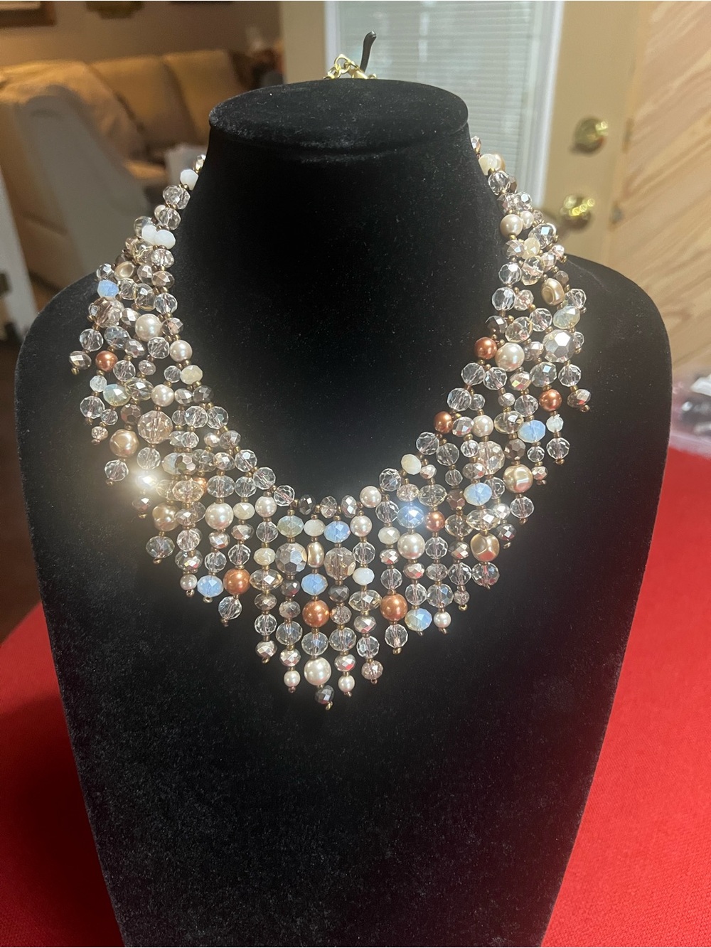 Chico's Crystal, Pearl & Bronze-Tone Statement Necklace